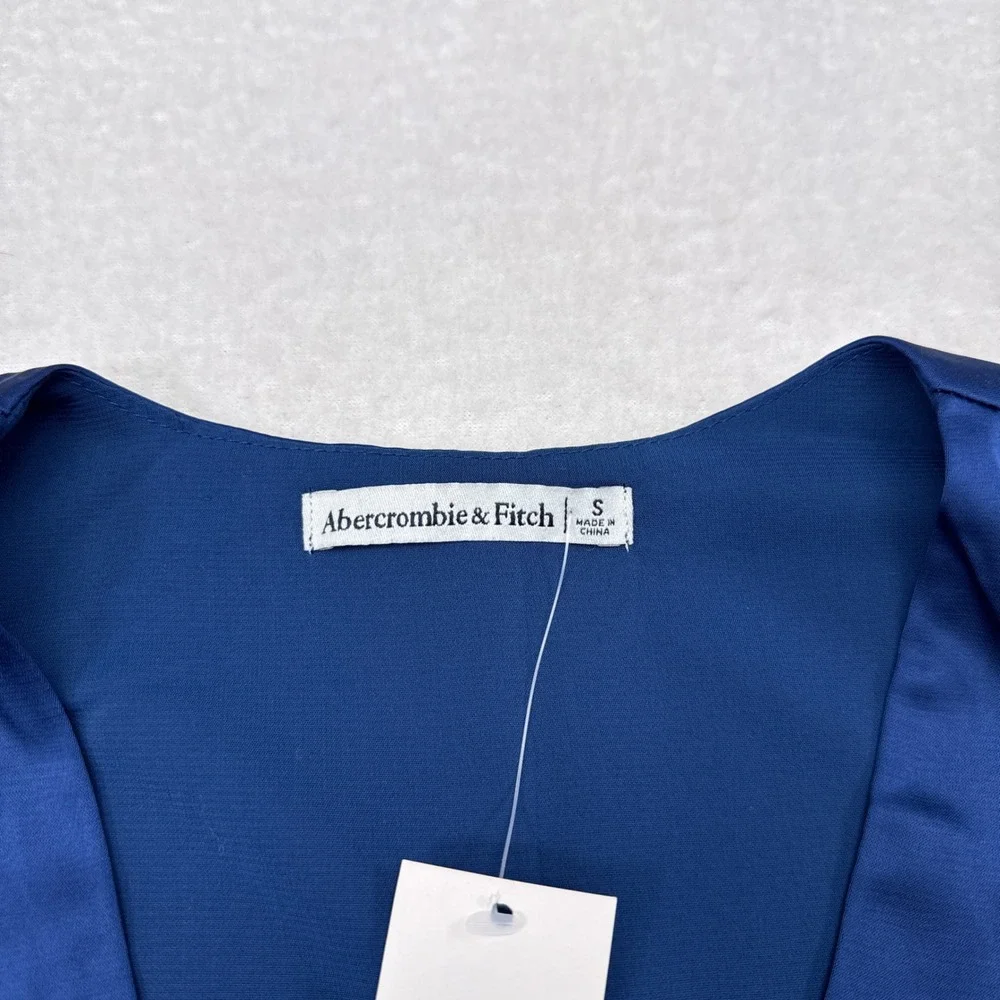 Abercrombie & Fitch Satin Puff Sleeve Top Womens Size Small Blue Party NEW